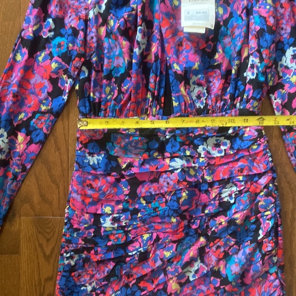 NWT Zara floral long sleeve ruched skirt draped mini dress xs - Picture 15 of 16